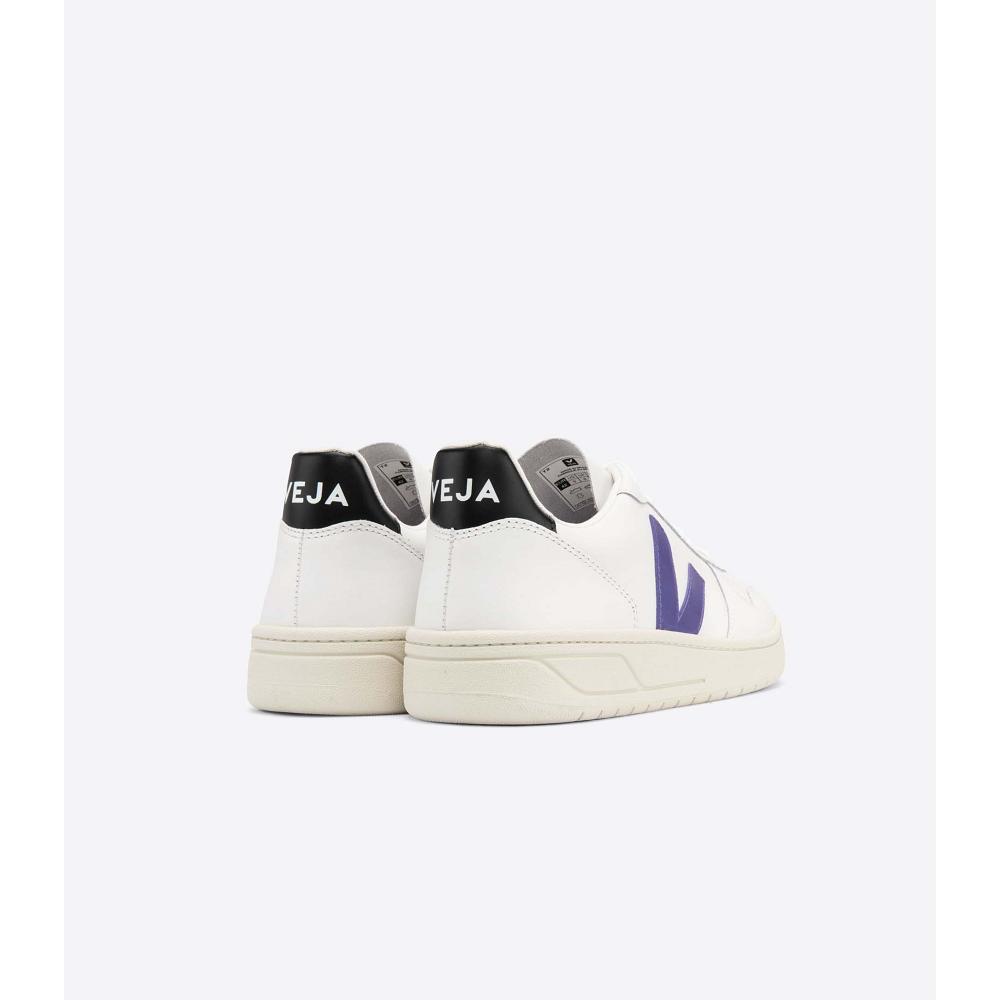 Veja V-10 LEATHER Men's Sneakers White/Purple/Black | CA 328VRW